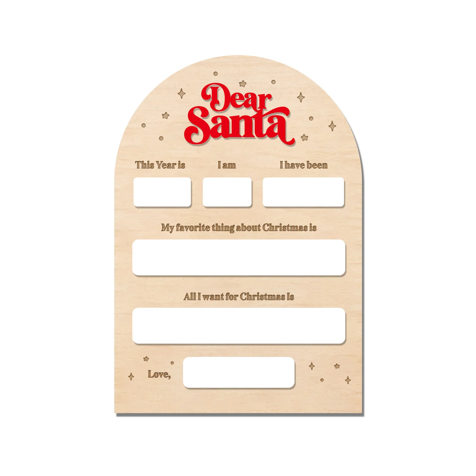 Reusable Dear Santa Wooden Wish Board - Kids Christmas Dry Erase Letter to Santa with Festive Design (18x26cm)