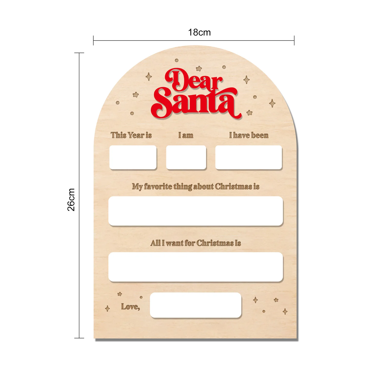 Reusable Dear Santa Wooden Wish Board - Kids Christmas Dry Erase Letter to Santa with Festive Design (18x26cm)