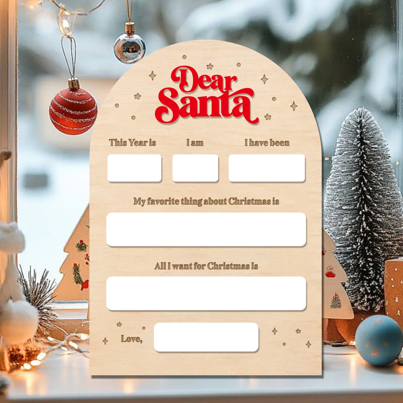 Reusable Dear Santa Wooden Wish Board - Kids Christmas Dry Erase Letter to Santa with Festive Design (18x26cm)