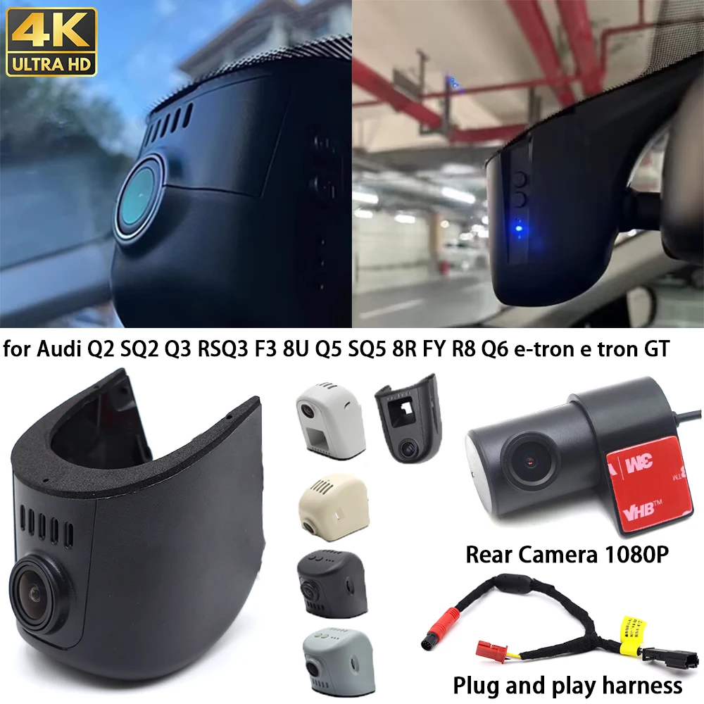 For Audi Q2 SQ2 Q3 RSQ3 F3 8U Q5 SQ5 8R FY R8 Q6 E-Tron E Tron GT 4K Dash Cam Front Rear Camera DVR Plug and Play Recorder Wifi