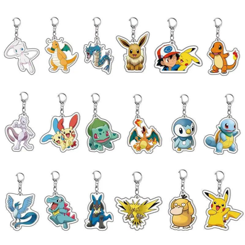 Pokemon Pikachu Squirtle Gengar Anime Acrylic Friends Gift Girl Pendant Key Ring Bag Charms Jewelry Creative Keychain Cute