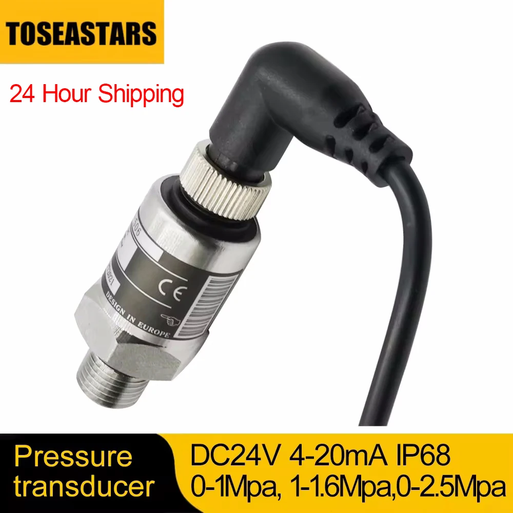 Pressure Transducer Cable Pressure Transmitter Water Gas Hydraulic Sensor 0-1Mpa 0-1.6Mpa 0-2.5Mpa 4-20mA DC24V G1/4 IP68