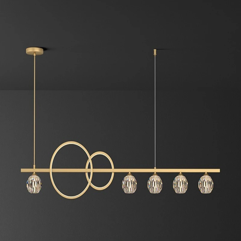 Restaurant lights light luxury long dining table dining room bar simple modern all-copper crystal chandelier