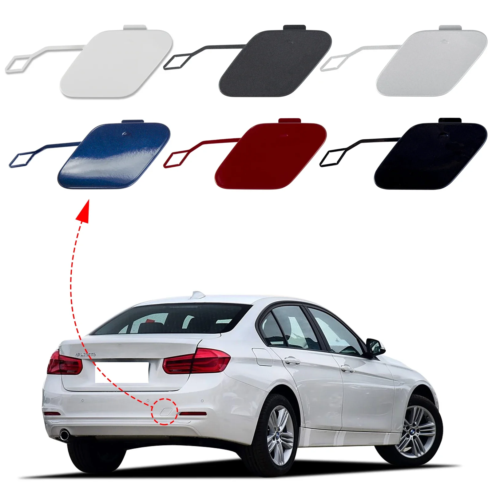 Rear Bumper Tow Hook Cover Cap Eye For BMW 3 Series F30 LCI Base Sedan Fit 320i 325d 330e 330i 340i 2016 2017 2018 51127384417