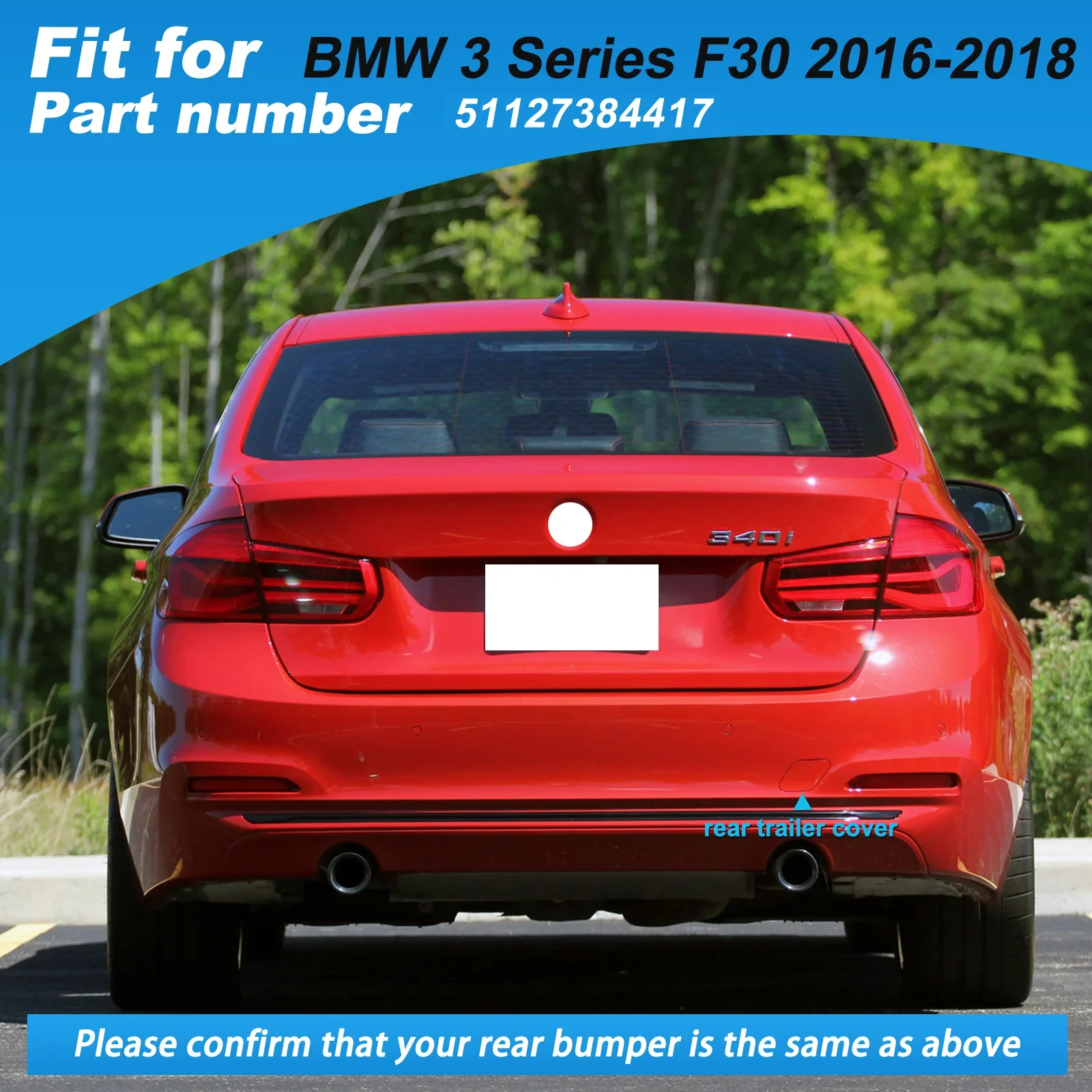 Rear Bumper Tow Hook Cover Cap Eye For BMW 3 Series F30 LCI Base Sedan Fit 320i 325d 330e 330i 340i 2016 2017 2018 51127384417