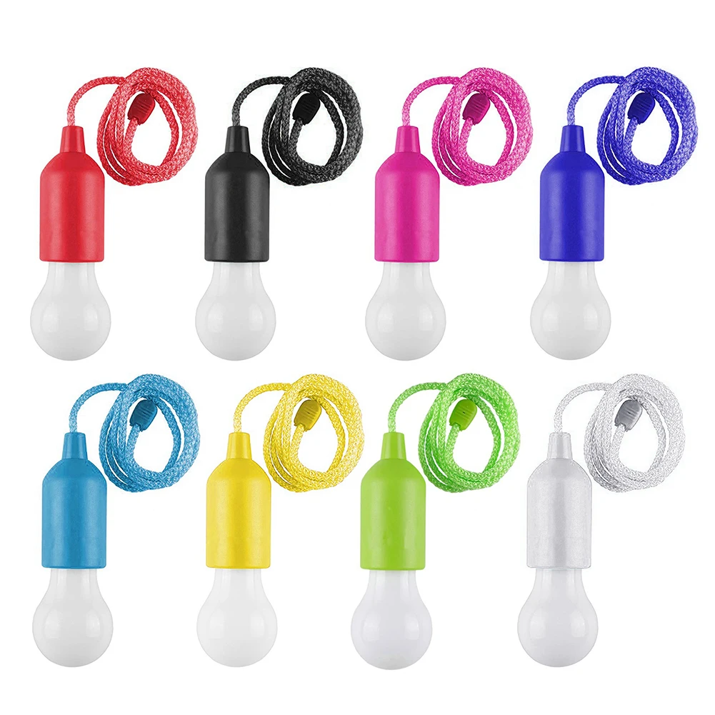 C2 8Pcs Portable LED Pull Cord Light Bulb Battery Operated Hanging Lamp Pull Cord Night Lamp Camping Tent Light Bulb Chandelier