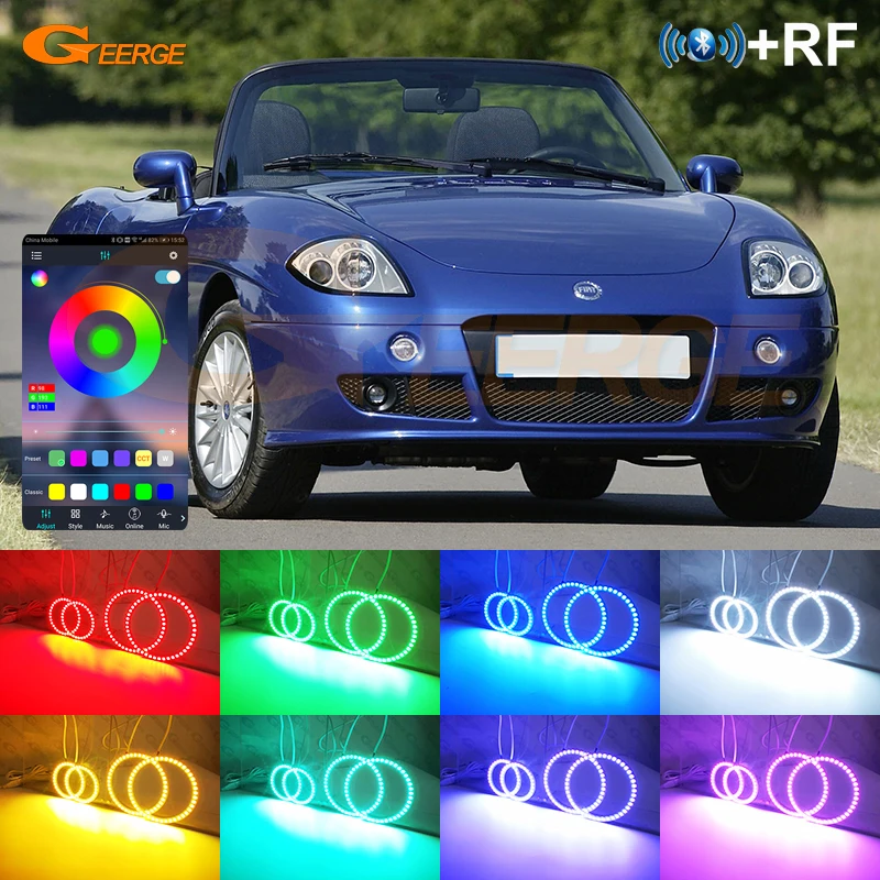 For Fiat Barchetta 1995 - 2002 2003 2004 2005 Day Light Bluetooth APP Multi-Color Ultra Bright RGB LED Angel Eyes Halo Rings