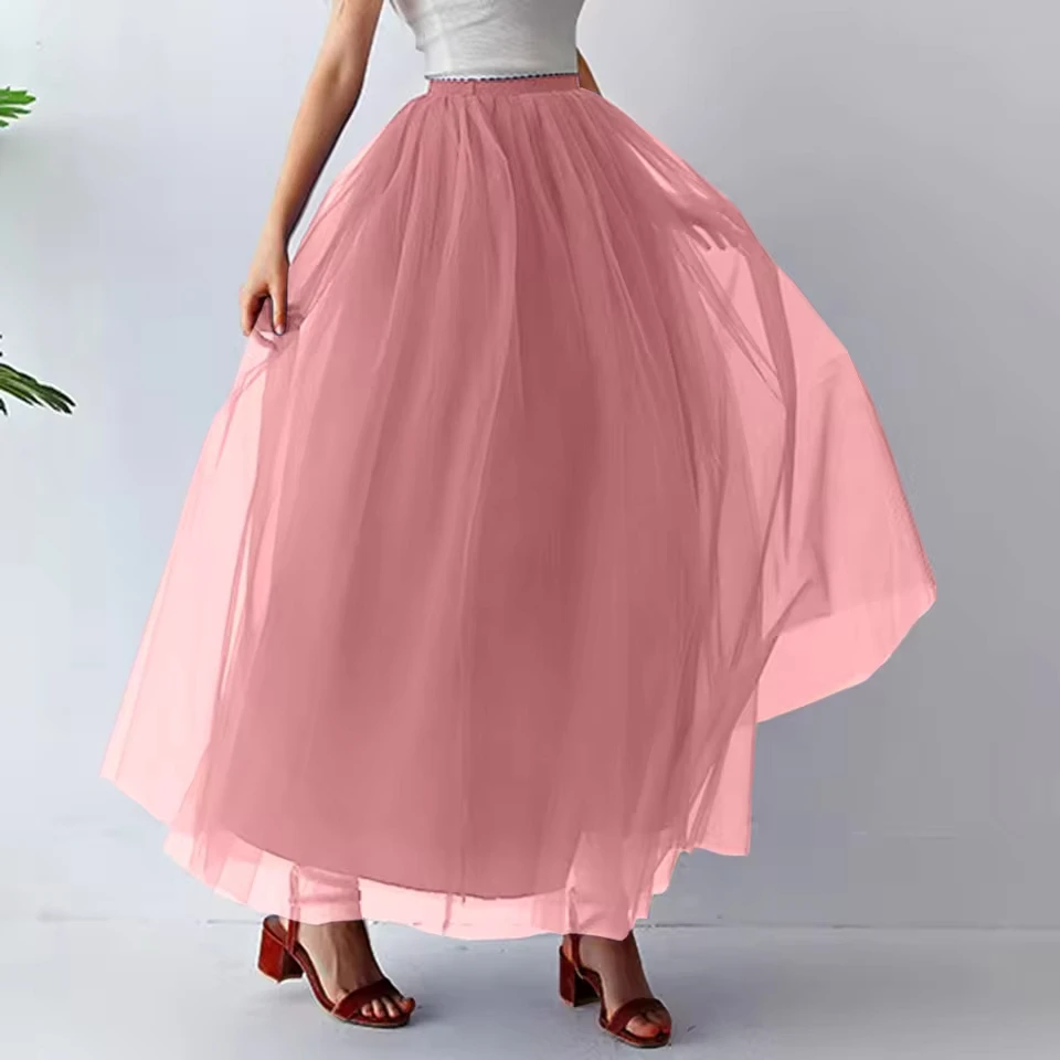 Women Fashion Mid Length Tutu Dress Slimming Waist Adult Dress Mesh Half Skirt Summer Carnival Pleated A Line Mini Skirts
