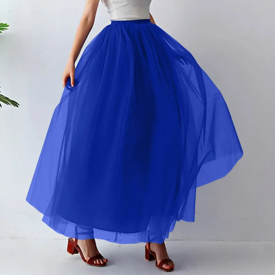Women Fashion Mid Length Tutu Dress Slimming Waist Adult Dress Mesh Half Skirt Summer Carnival Pleated A Line Mini Skirts