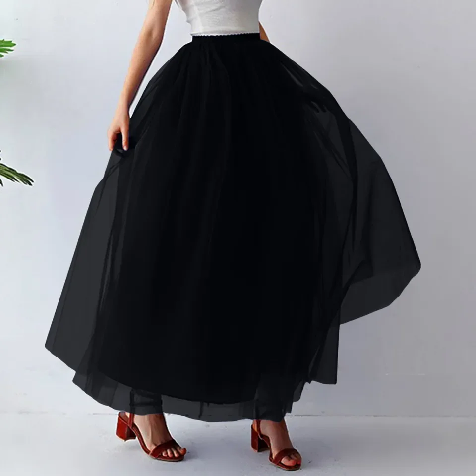 Women Fashion Mid Length Tutu Dress Slimming Waist Adult Dress Mesh Half Skirt Summer Carnival Pleated A Line Mini Skirts