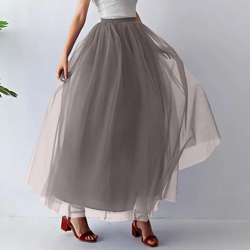 Women Fashion Mid Length Tutu Dress Slimming Waist Adult Dress Mesh Half Skirt Summer Carnival Pleated A Line Mini Skirts