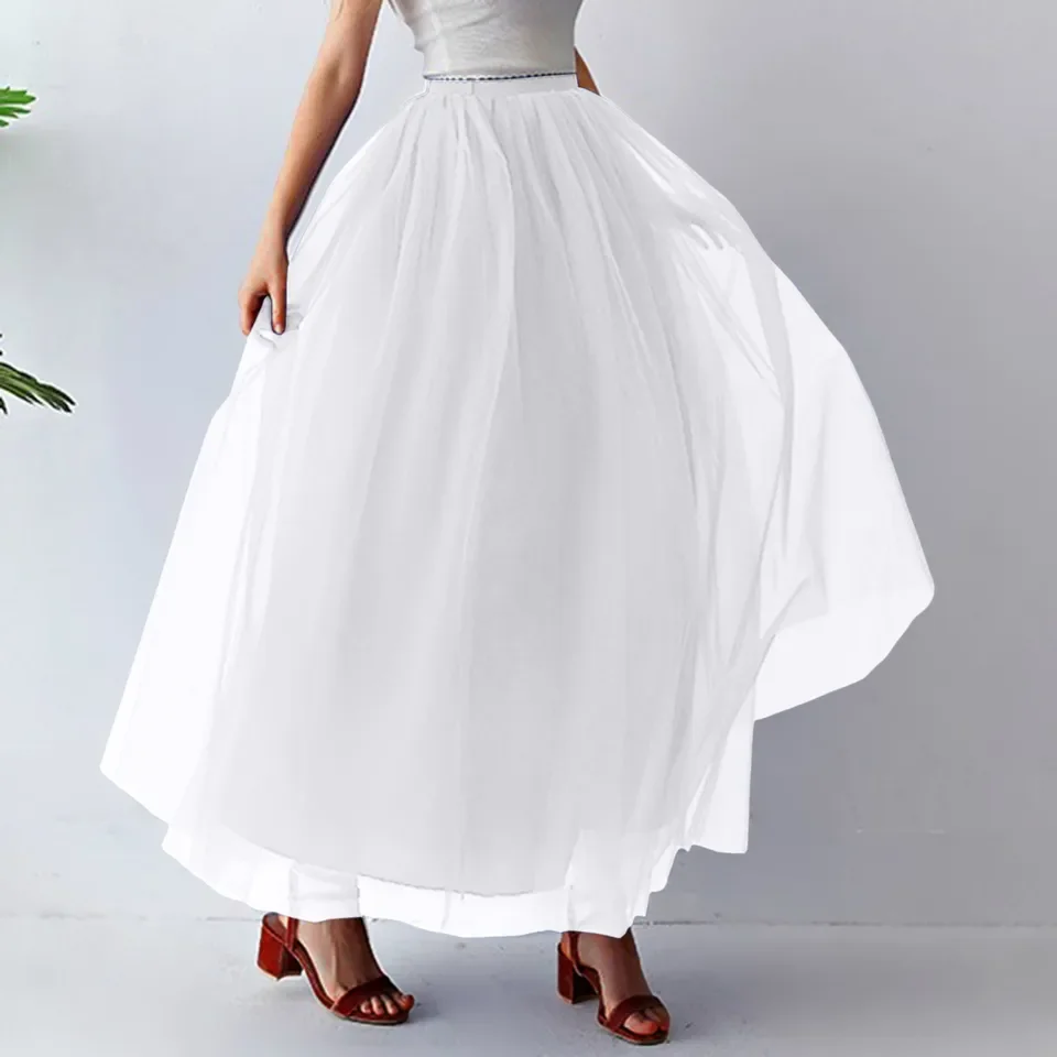 Women Fashion Mid Length Tutu Dress Slimming Waist Adult Dress Mesh Half Skirt Summer Carnival Pleated A Line Mini Skirts