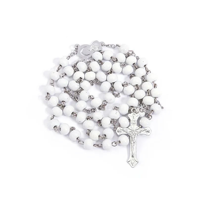 Classic wood beads 6mm rose perfume, prayer rosary, Jesus cross necklace necklace, stylish Catholic religious jewelry.