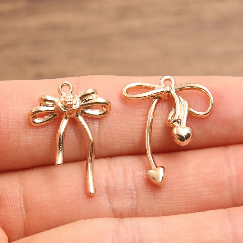 10pcs Gold Color-Retaining Cute Alloy Stylish Hollow-Out Bow Charms Pendant for DIY Jewelry Accessories Ornaments