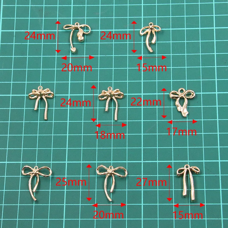 10pcs Gold Color-Retaining Cute Alloy Stylish Hollow-Out Bow Charms Pendant for DIY Jewelry Accessories Ornaments