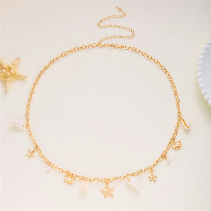 New Bohemian Pearl Shell Waist Chain Stylish Elegant Body Chain Women's Sexy Beach Vacation Summer Waist Jewelry Accessories