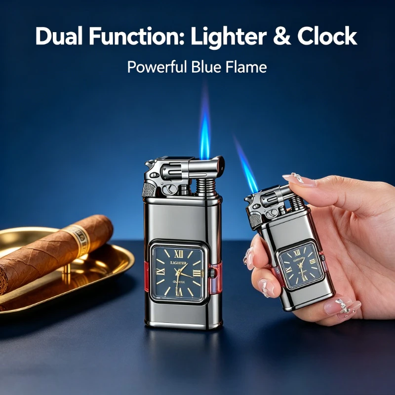 Retro Black Pistol Design Novelty Lighter, Stylish Gun Shaped Butane Lighter, Exquisite Smoking Gift Without Gas