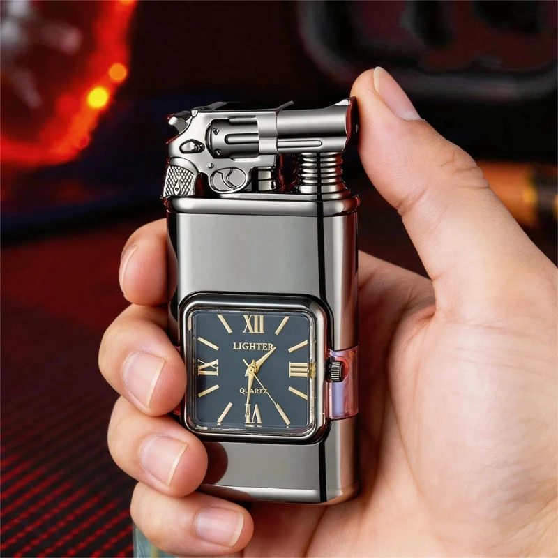 Retro Black Pistol Design Novelty Lighter, Stylish Gun Shaped Butane Lighter, Exquisite Smoking Gift Without Gas