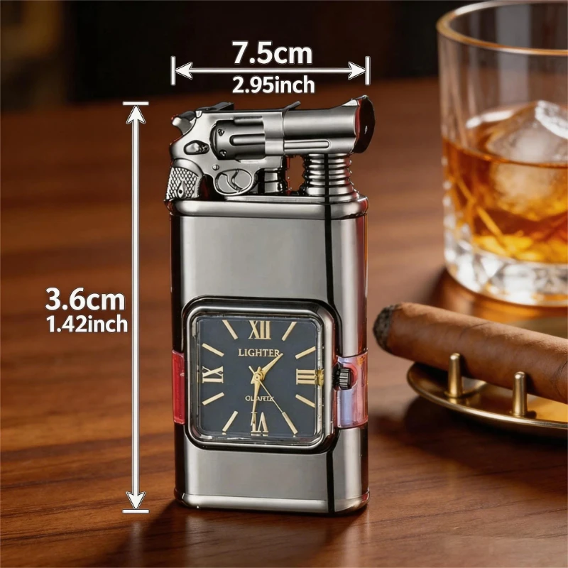 Retro Black Pistol Design Novelty Lighter, Stylish Gun Shaped Butane Lighter, Exquisite Smoking Gift Without Gas