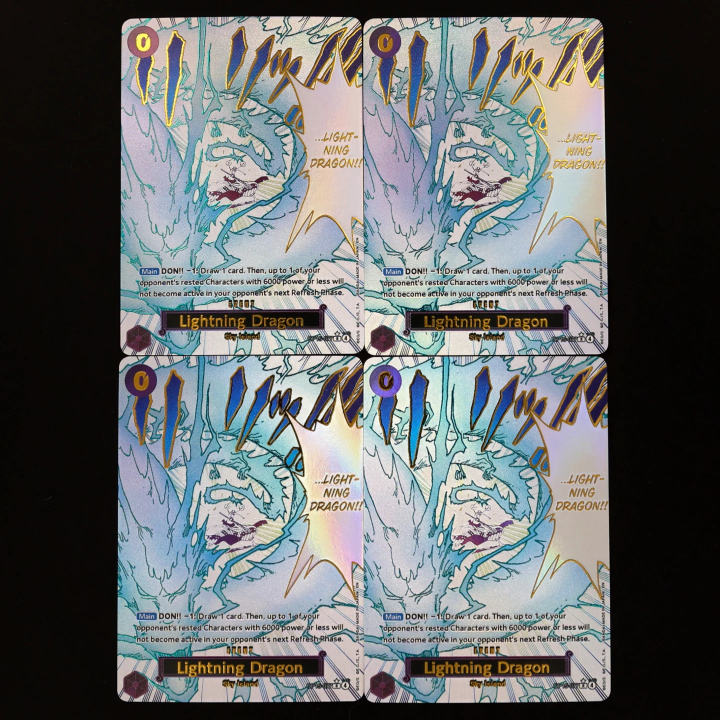 One Piece TCG OPCG OP15 English Manga Event Card OP15-077 Lighting Dragon Play Set Enel Event Gold Blue Hot Stamping Foil