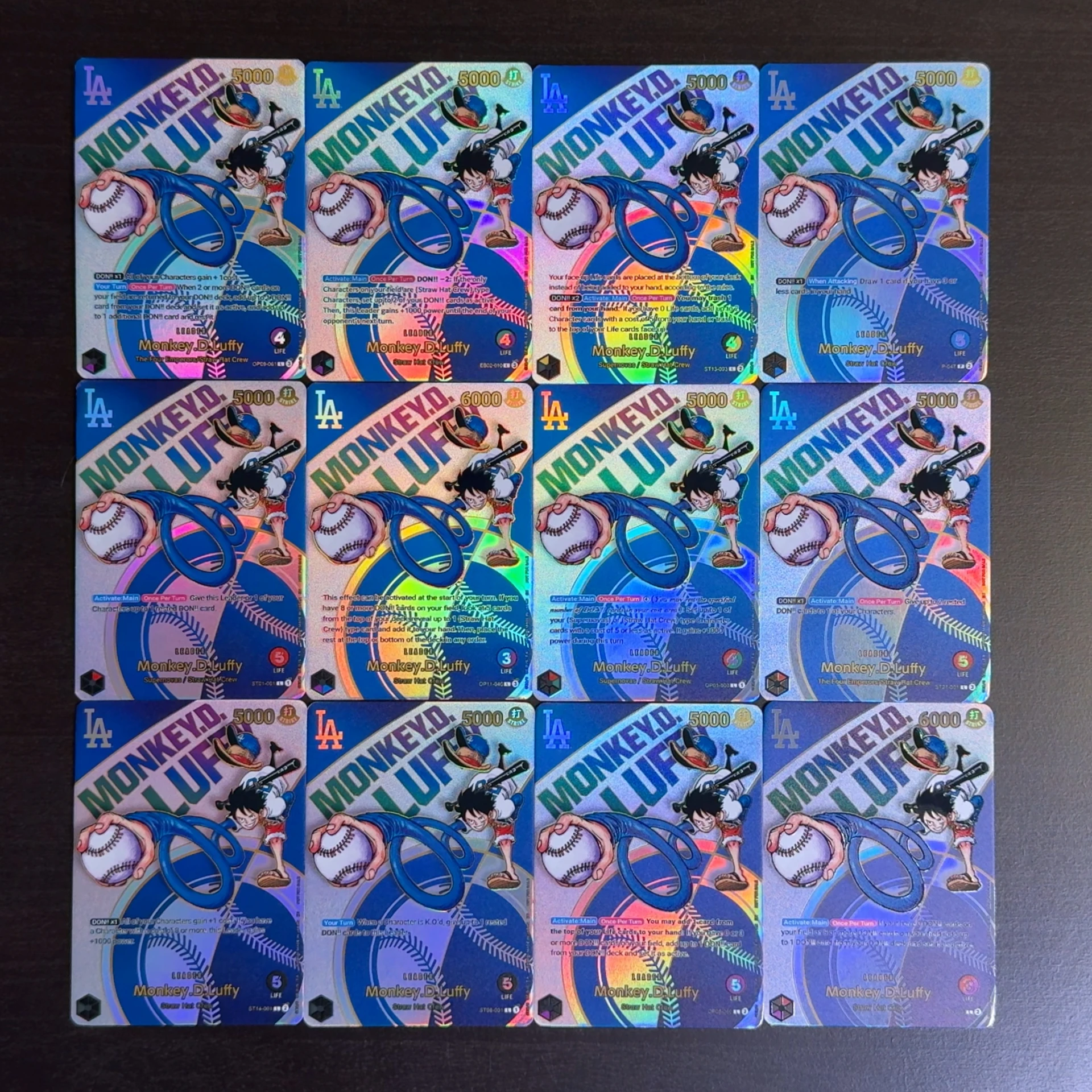 Holographic One Piece TCG OPCG English Leader Card Textured Foil Card Luffy X Dodgers EB02-010 ST10-002 Complete List of Luffy