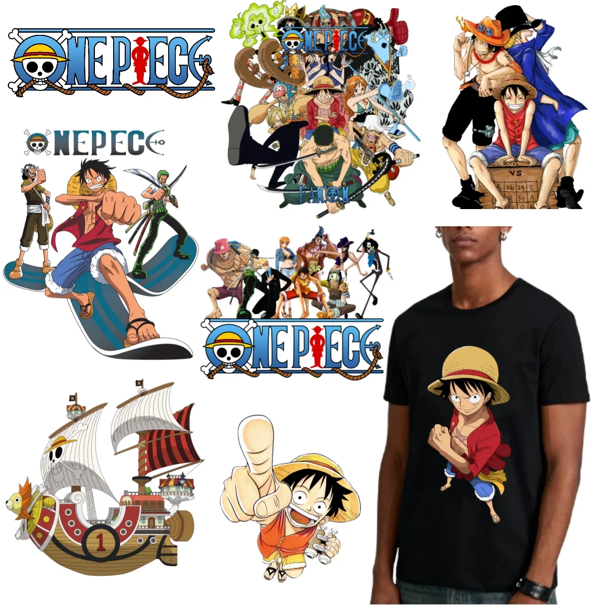 One Pieces Heat Transfer Sticker Anime Figures Luffy Zoro DIY Iron on Stickers Clothes Tshirt Pant Hoodie Bags Decor Applique