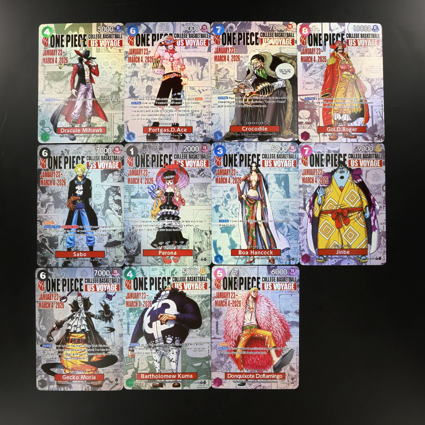 One Piece TCG OPCG English DIY College Basketball Set Ace Sabo Boa Mihawk Roger Perona Moria Kuma Dof Anime Collectible Cards