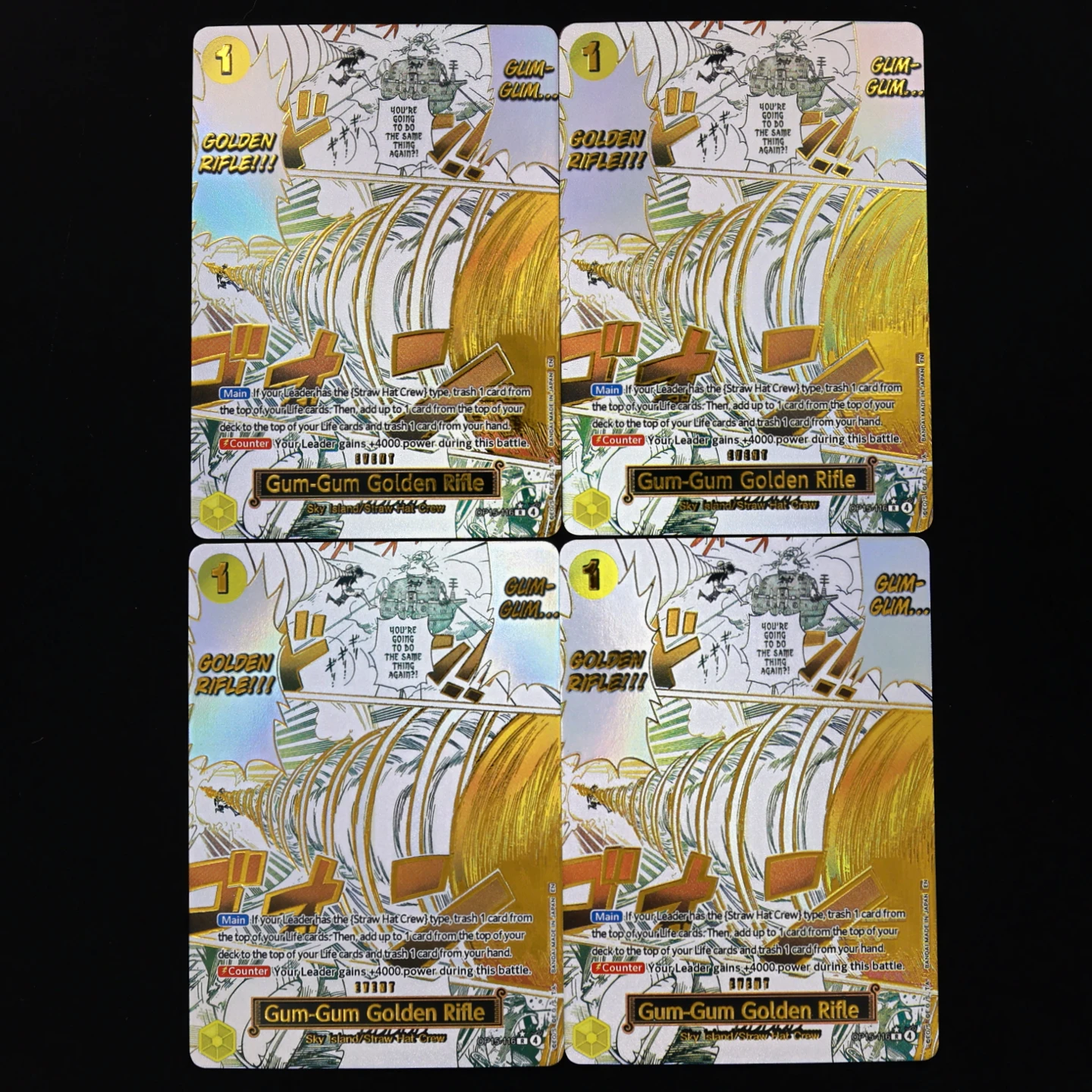 One Piece TCG OPCG OP15 English Manga Event Card OP15-116 Gum-Gum-Golden-Rifle Play Set Gold Hot Stamping Foil