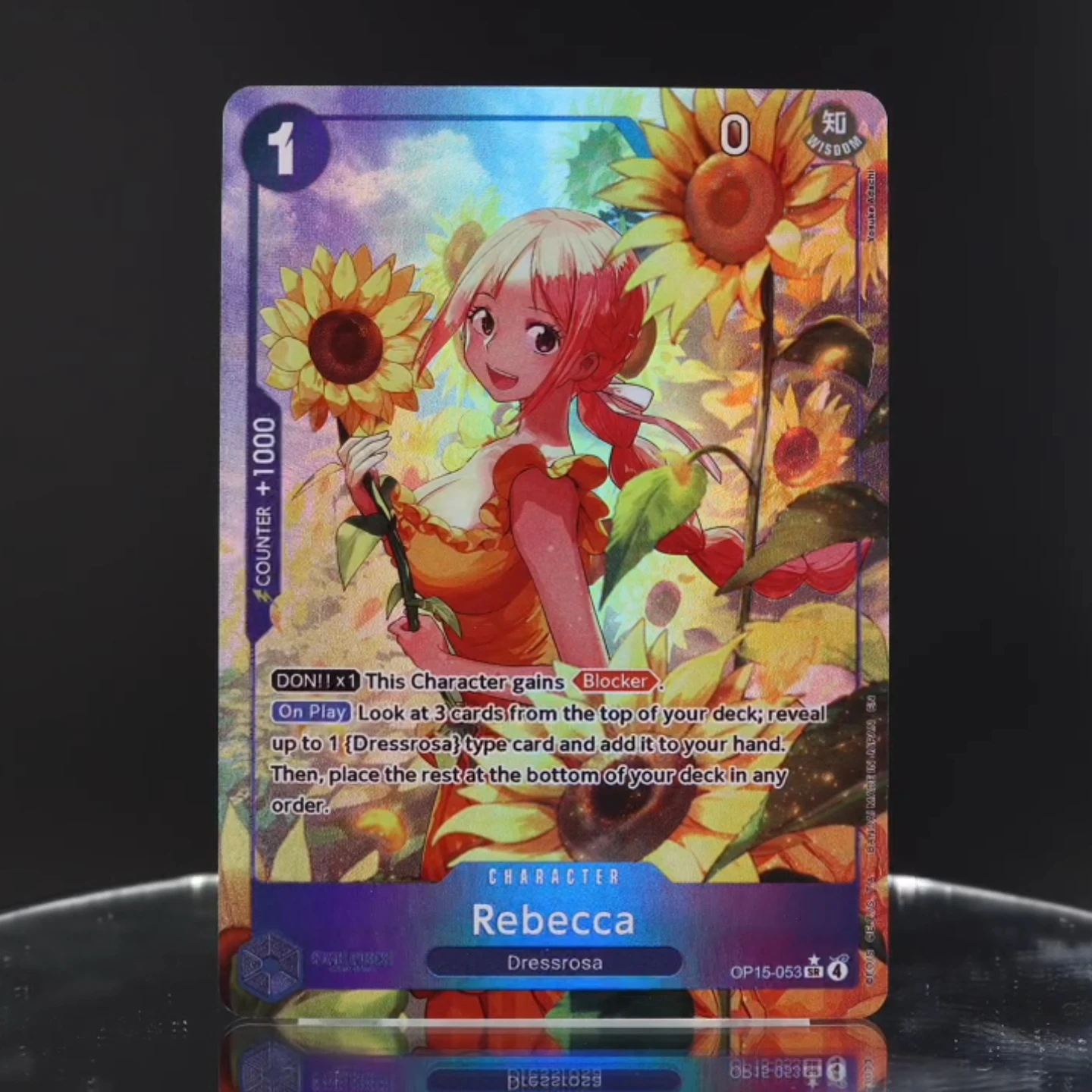4pcs/set OP15-053-Rebecca One Piece TCG OPCG 1 Cost Blue Rebecca OP15 KAMI's Island Textured Foil Card Anime Collectible Cards