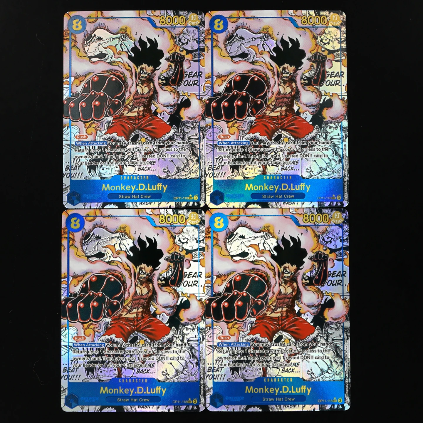 One Piece TCG OPCG English Luffy Manga Card OP11-118 Luffy 8 Cost Blue Luffy Gear 4 Luffy Manga Textured Foil Card