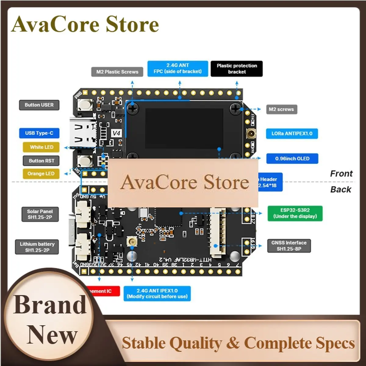 AvaCoreNew Electronics V4 WiFi LoRa 32 Dev Board: - SX1262 28dBm With 0.96in OLED, GPS & 16MB Flash For IoT Mesh Gateway Project
