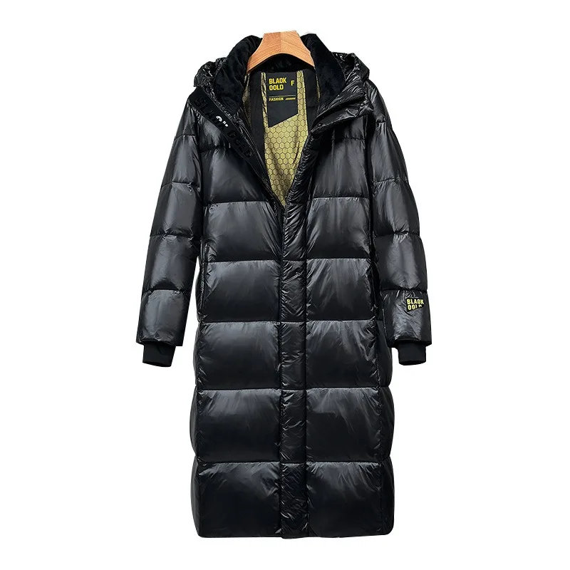 Winter Black Hooded Down Jacket Women's Mid-Length White Duck Down Coat Warm Thick Windproof Trench Coat Long Sleeve Snow Jacket
