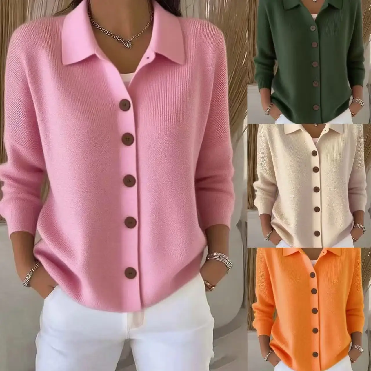 Solid Color Button Knit Hooded Sweater Cardigan Jacket For Autumn Winter New Casual Fashionable Women's Clothing Pulls Femmes