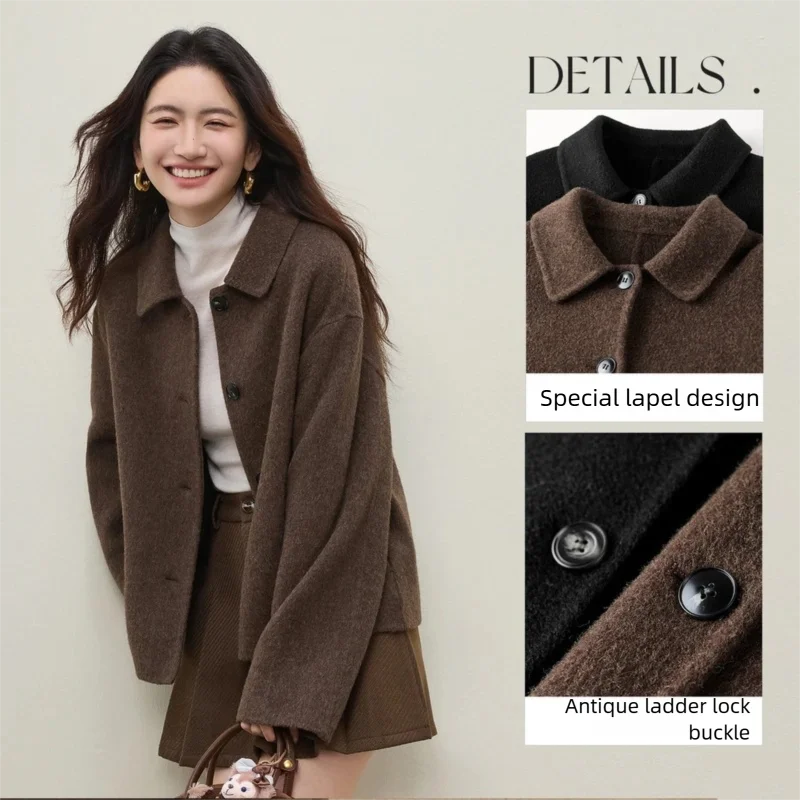 SENTUBILA Women's Woolen Jacket 2026 Winter Short Coat Sheep Wool Outerwear Fashion Lady Loose Elegant Casual Jacket W54OC2733