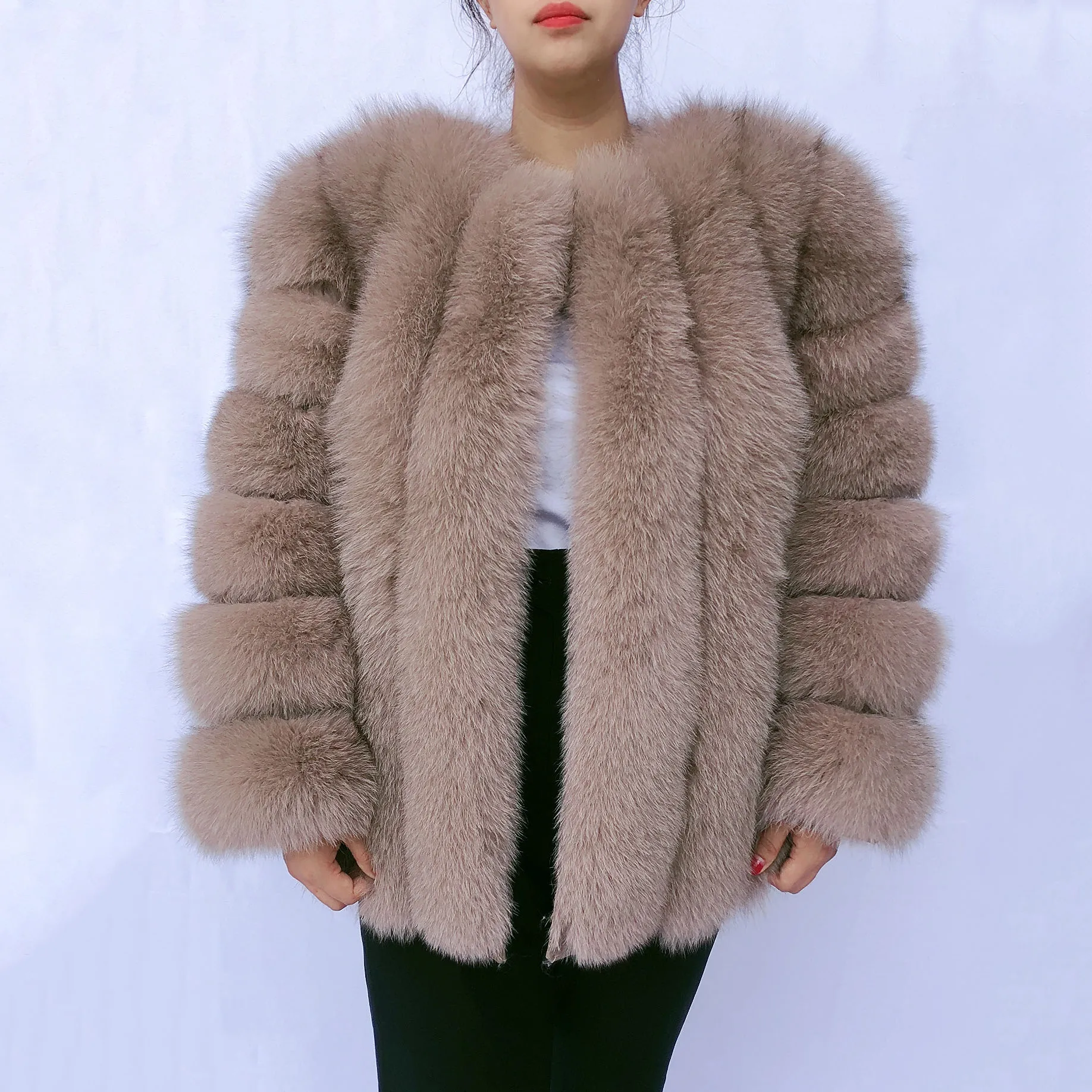 HUAQIUMEISI Real Fox Fur Coat Women's Autumn and Winter Vertical Bar Natural Fox Jacket New Fashion Silver Fox Fur Coat