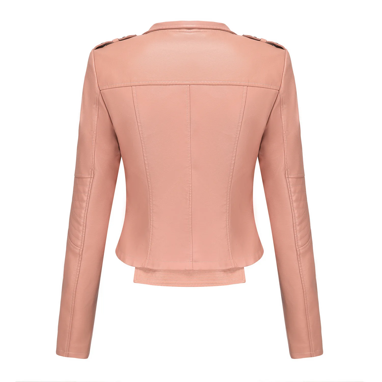 Women's Fitted Long-Sleeved Leather Jacket Riveted Trendy Short Coat Zipper Design Spring Autumn New