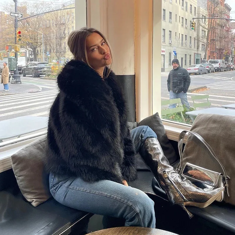 Winter Eco-Friendly Faux Mink Fur Thickened Short Coat Women's Fur Top Artificial Pelt Jacket Warm Cosy Trendy Outerwear