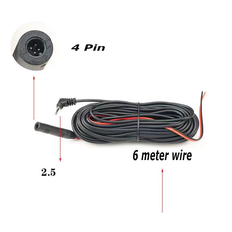 4-Pin Streaming Dashcam Rear Camera Extension Cord 2.5mm Jack Reversing Image Extension Cord