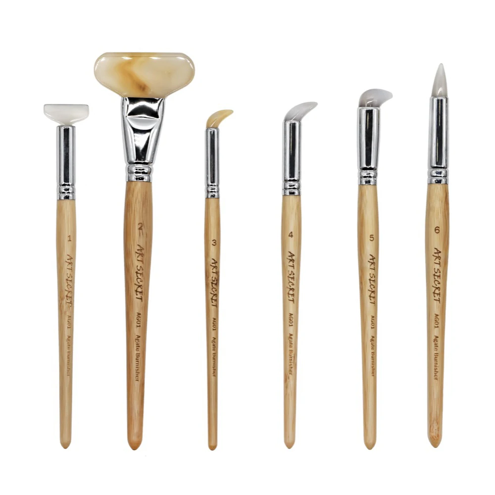 ArtSecret AG01 Agate Burnishers for Golden Foil, Flat Round Curved Shape Bezel Golden Silver Leaf Bookbinders Craft Tools