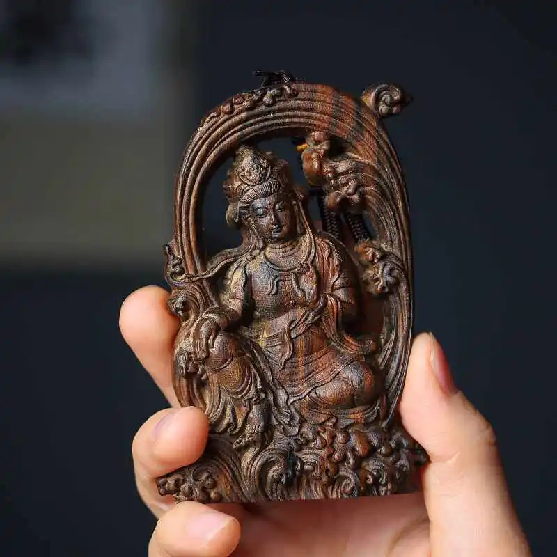 Cz agarwood hollow water moon guanyin agarwood carved guanyin bodhisattva buddha amulet