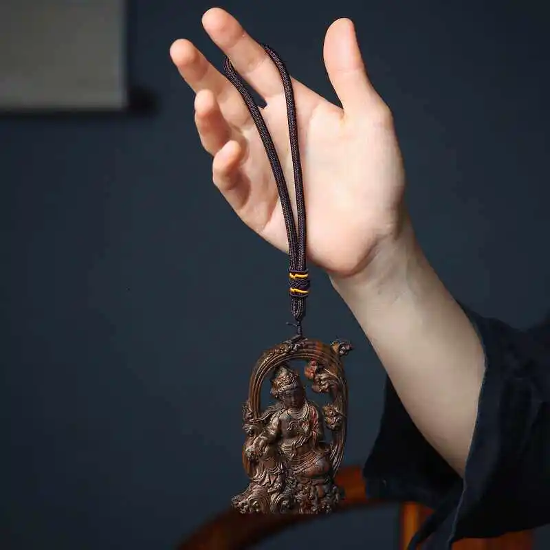 Cz agarwood hollow water moon guanyin agarwood carved guanyin bodhisattva buddha amulet