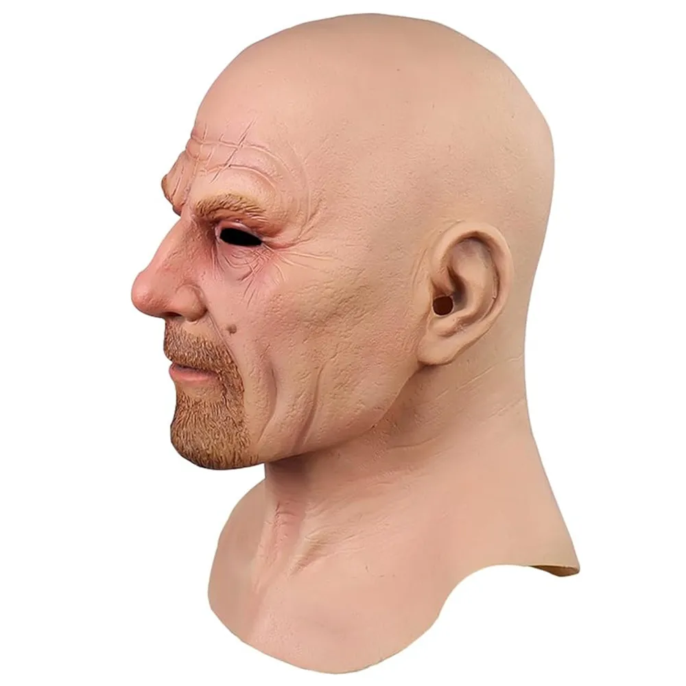 Realistic Latex Mask for Cosplay, Old Man Mask, Halloween Party Costume Accessories, Full Head