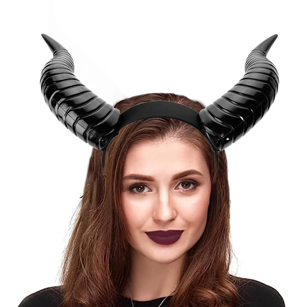 Animal Antelope Demon Horns Black Queen Headpiece Cosplay Cow Devil Headwear Halloween Carnival Dress Up Party Costumes Props