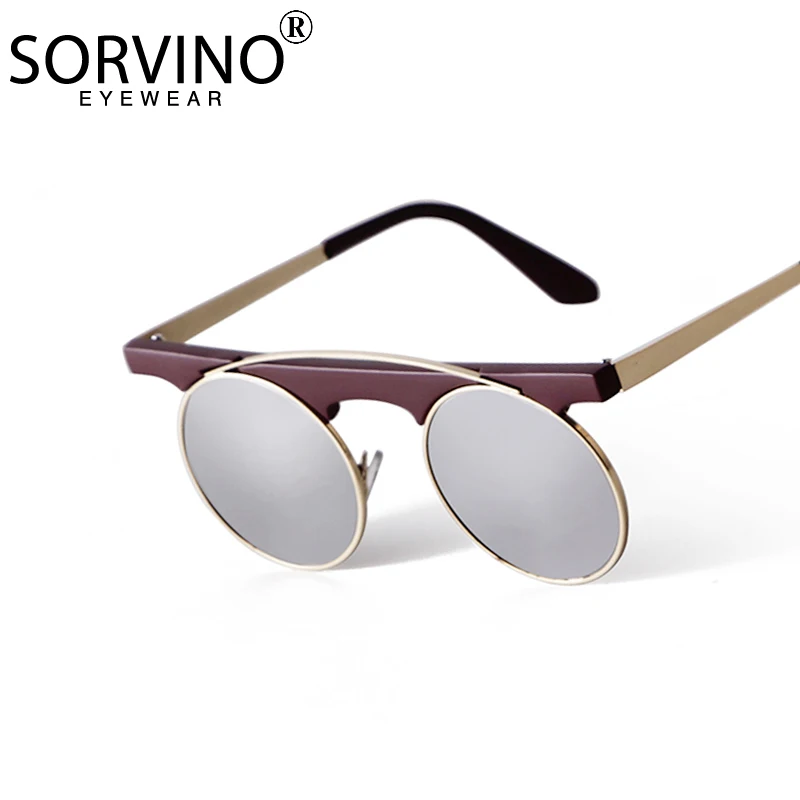 Retro Small Round Frame Women Sunglasses Fashion New Funny Hip Hop Brown Mirror One Piece Metal  Ladies Ant Glasses