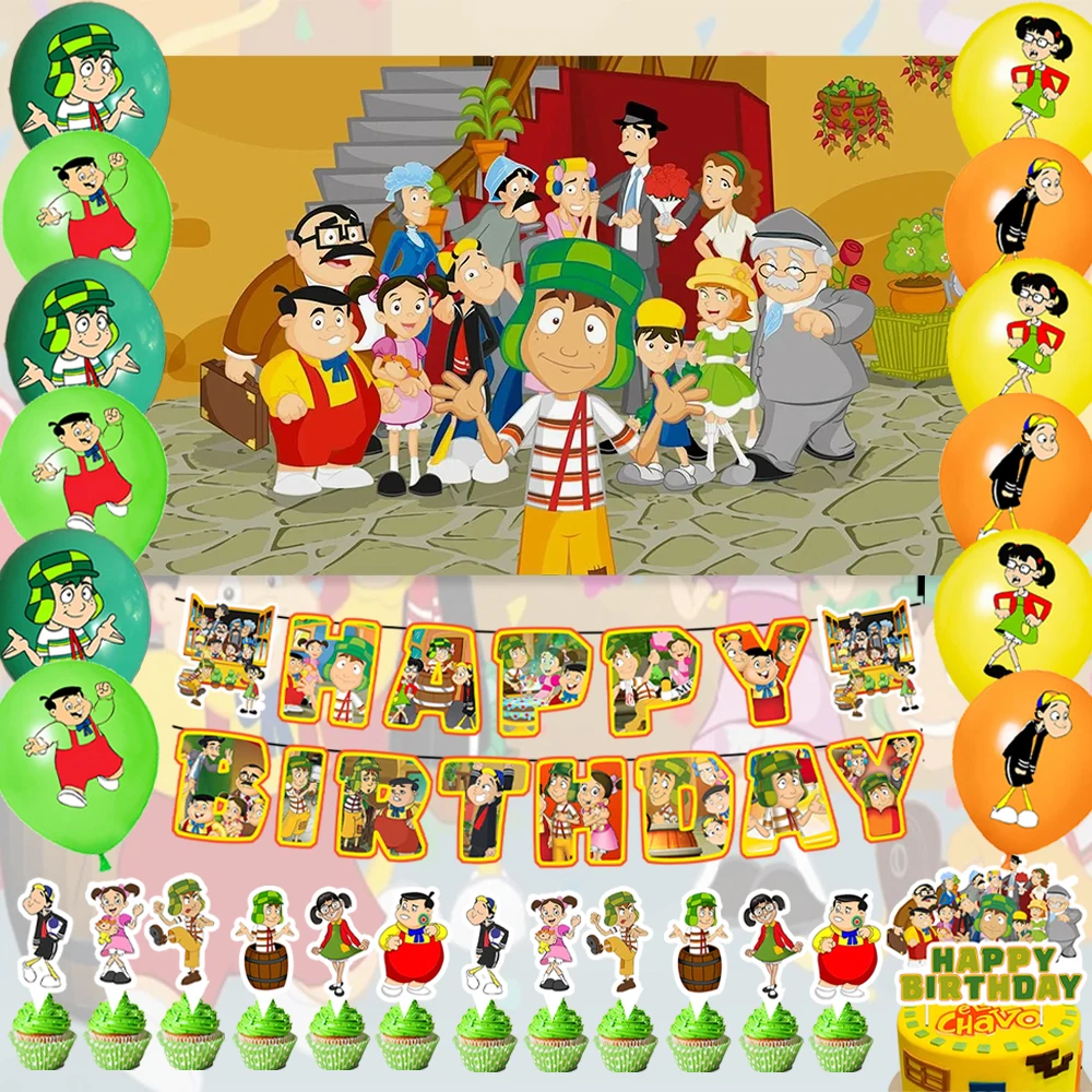 Cartoon Dennis the Menace Theme Party Decorations El Chavo del Ocho Theme Green Balloons Backdrop Child Gifts Cake Topper Banner