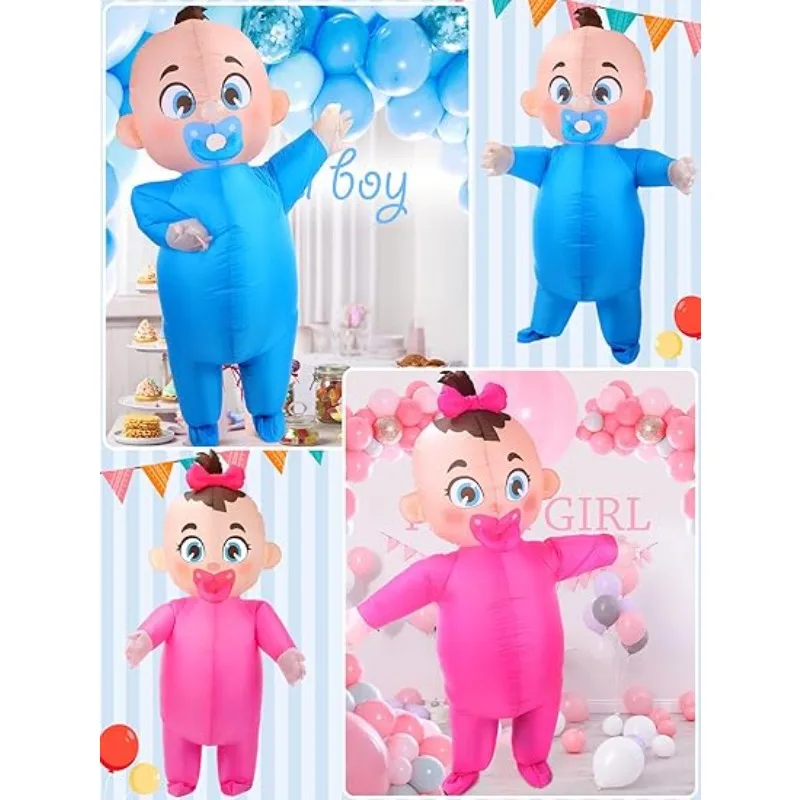 2‑Pack Cute Baby Inflatable Costume for Adult, Blue & Pink Pacifier Baby Blow‑up Suits for Carnival Party Fancy Dress Cosplay