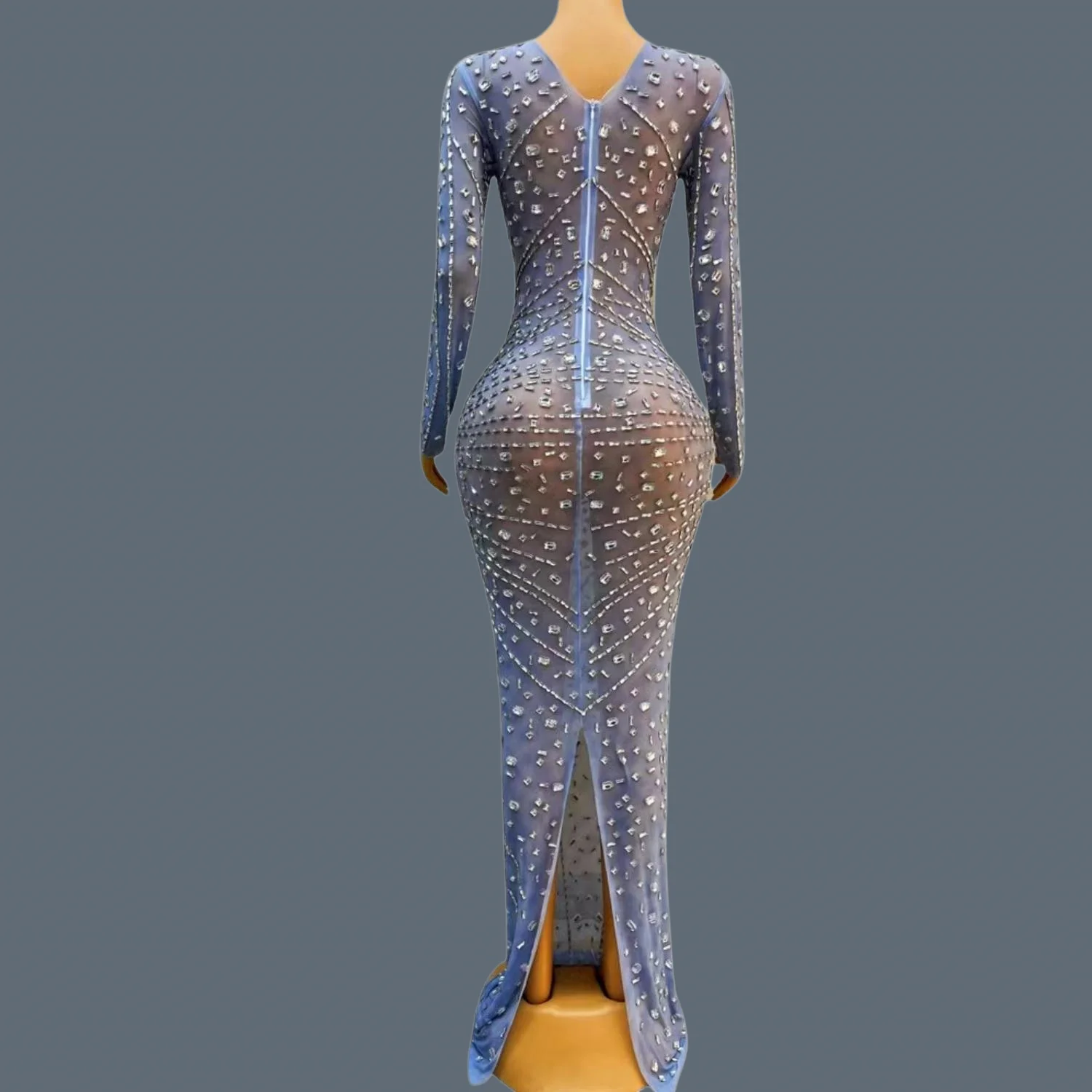 Blue Silver Rhinestone Mermaid Evening Gown Sheer Mesh Formal Dress Women Prom Gala Red Carpet Wedding Guest Party Outfit Yanhua