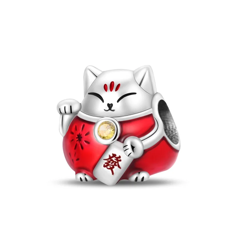 925 Sterling Silver New Year Cat Charms Beads CZ Zircon Dangle Fit 3mm Original Bracelet DIY Women Party Jewelry Gifts