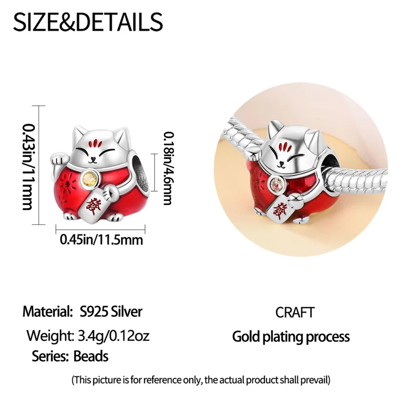 925 Sterling Silver New Year Cat Charms Beads CZ Zircon Dangle Fit 3mm Original Bracelet DIY Women Party Jewelry Gifts