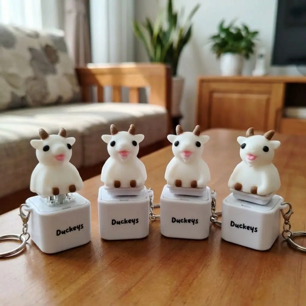 Rechargeable Animal Sound Light Fidget Keychain Simulation Cows Cats Light Up Pet Key Charm Pendant Glowing Voice